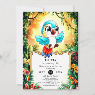 Convite Whimsical Boho Parrot Birthday