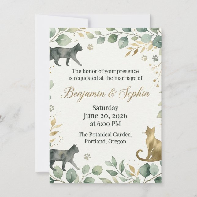 Convite Whimsical Botanical Cats Design (Frente)