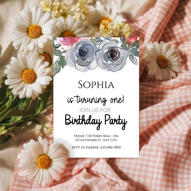 Convite Whimsical Bouquet - 1st Birthday Invitation (Criador carregado)