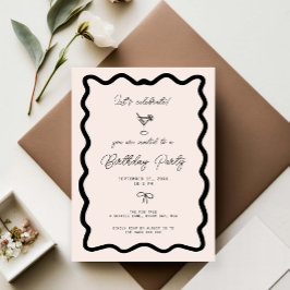 Convite Whimsical Bow cursive border martini birthday