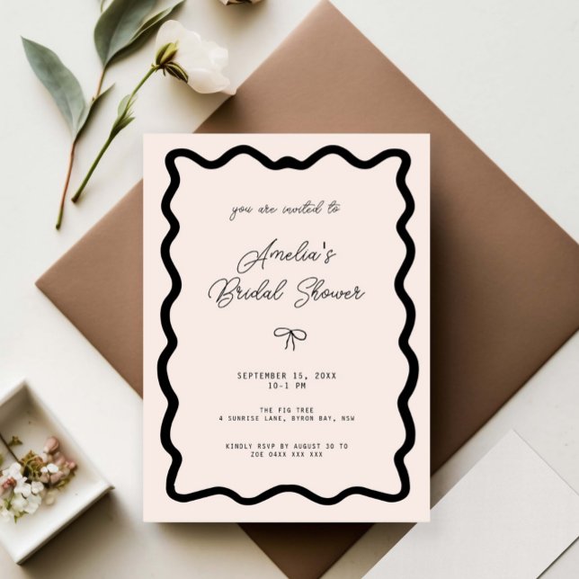 Convite Whimsical Bow cursive border martini bridal shower (Criador carregado)
