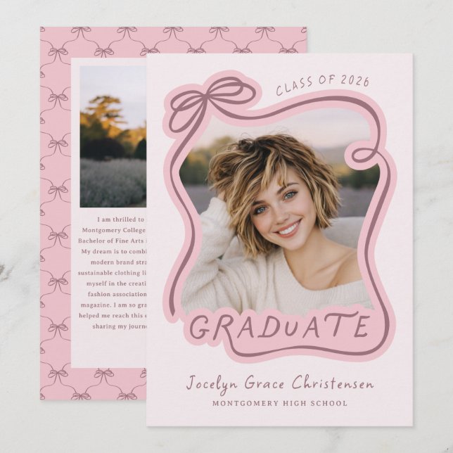 Convite Whimsical Bow Frame Future Plans Pink Graduation (Frente/Verso)