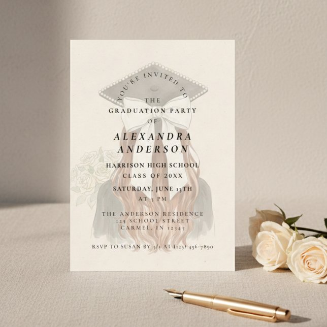 Convite Whimsical Bow Photo Graduation Party (Whimsical Bow Photo Graduation Party Invitation)