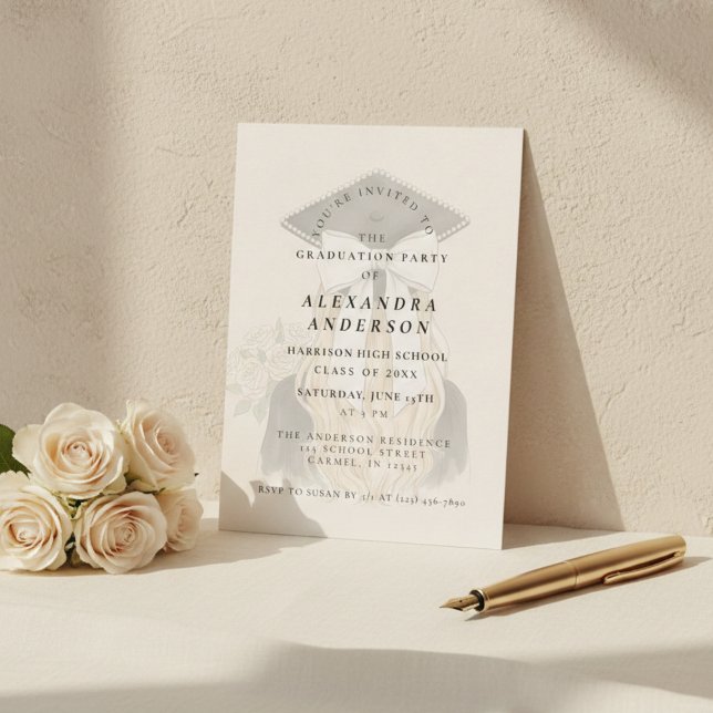 Convite Whimsical Bow Photo Graduation Party (Whimsical Bow Photo Graduation Party Invitation)