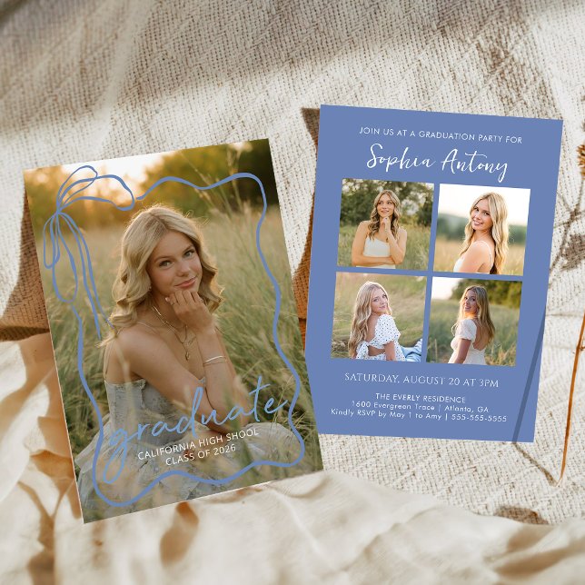 Convite Whimsical Bow Photo Graduation Party Invitation (Criador carregado)