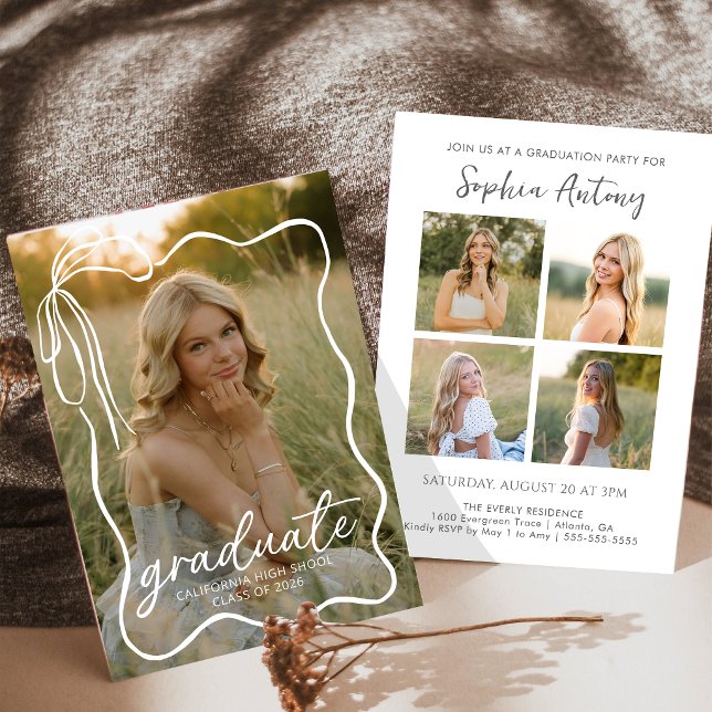 Convite Whimsical Bow Photo Graduation Party Invitation (Criador carregado)