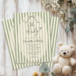 Convite Whimsical Bow Sage Green Baby Shower
