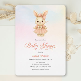 Convite Whimsical Bunny Girl Pink Baby Shower Invitation