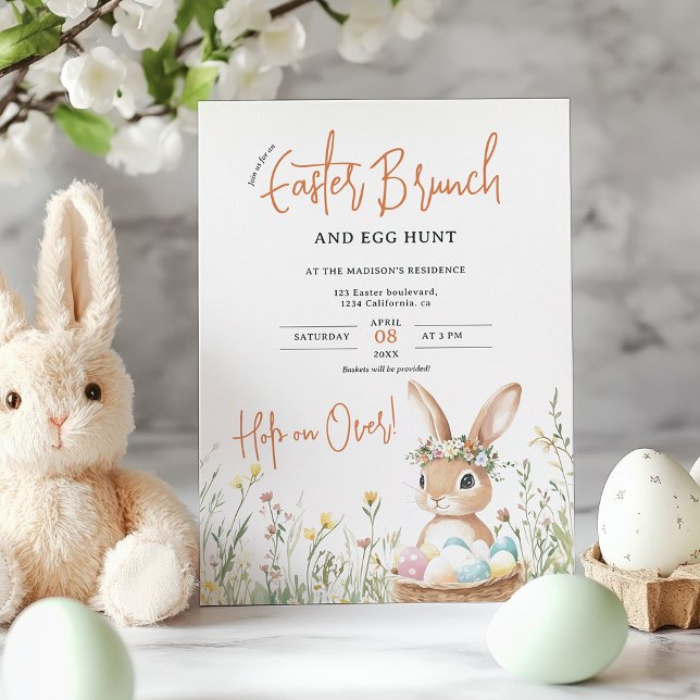 Convite Whimsical Bunny Páscoa Brunch e Ovo Hunt (Whimsical Bunny Easter Brunch and Egg Hunt Invitation)
