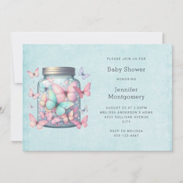 Convite Whimsical Butterflies in a Jar Baby Shower (Frente)