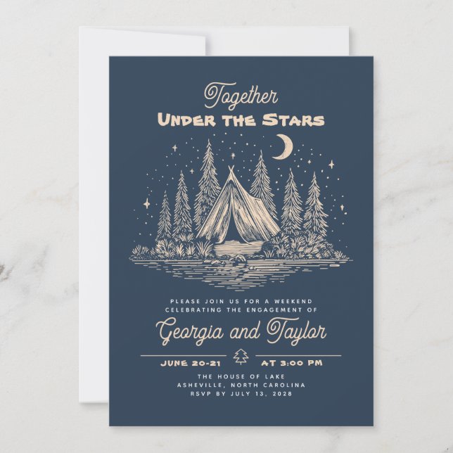 Convite Whimsical Camping Under the Stars Engagement Party (Frente)
