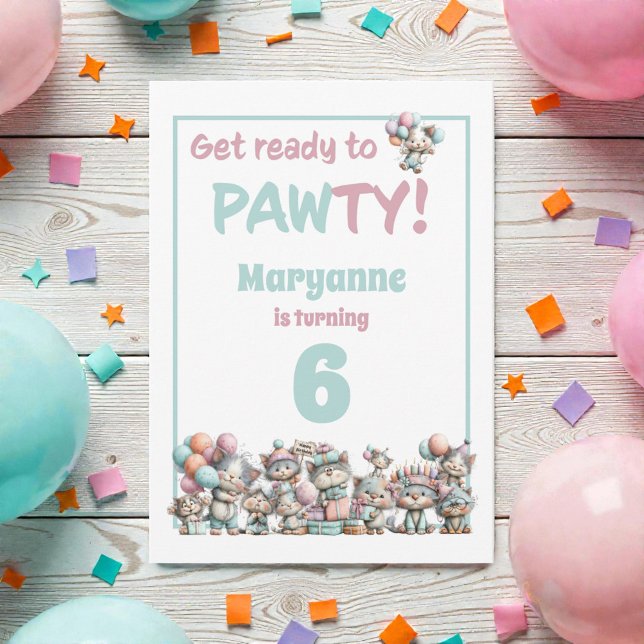 Convite Whimsical Cat Watercolor Birthday Invitation (Criador carregado)