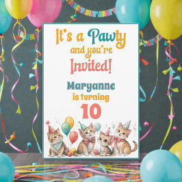Convite Whimsical Cat Watercolor Birthday Invitation