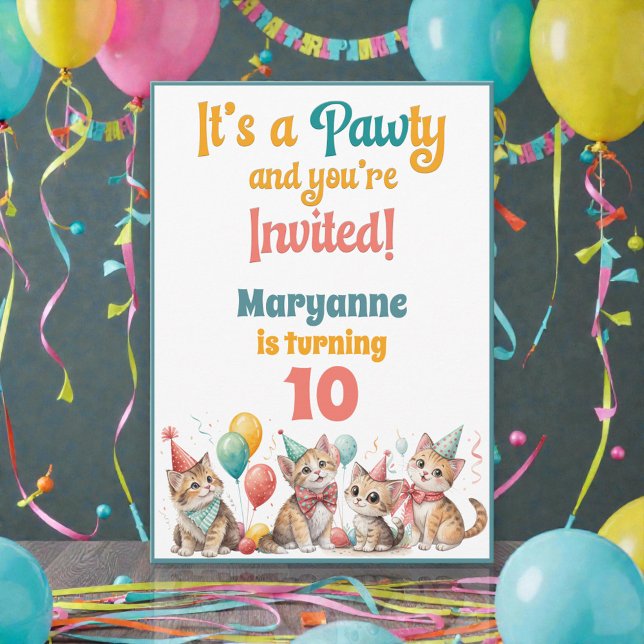 Convite Whimsical Cat Watercolor Birthday Invitation (Criador carregado)