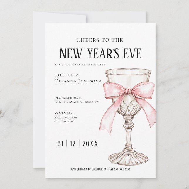 Convite Whimsical  Champagne New Year's Eve Party  (Frente)