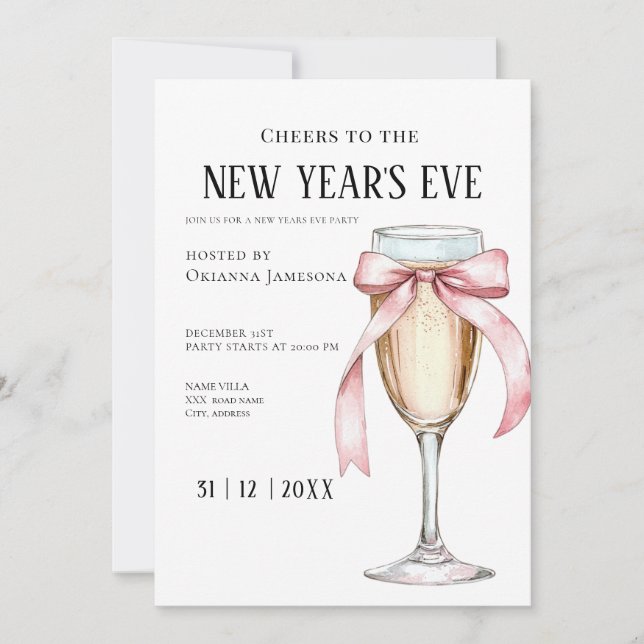 Convite Whimsical  Champagne New Year's Eve Party  Invitat (Frente)