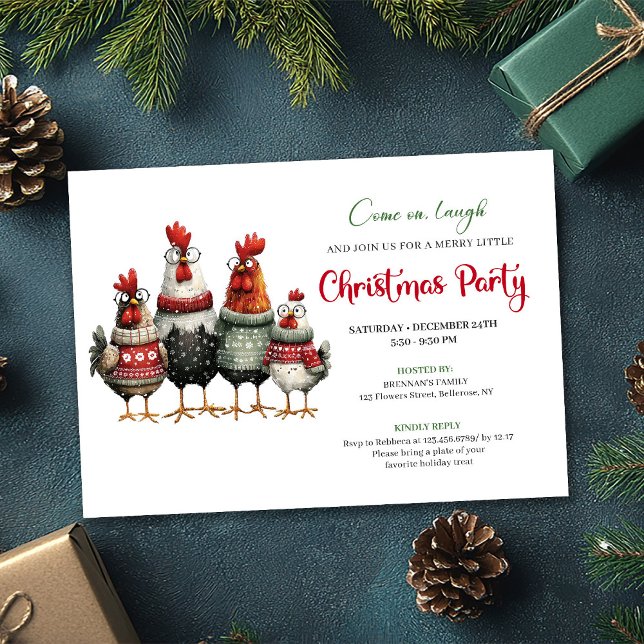 Convite Whimsical Chickens Festive Cartoon Party Invite (Whimsical Chickens Festive Cartoon Party Invitation)