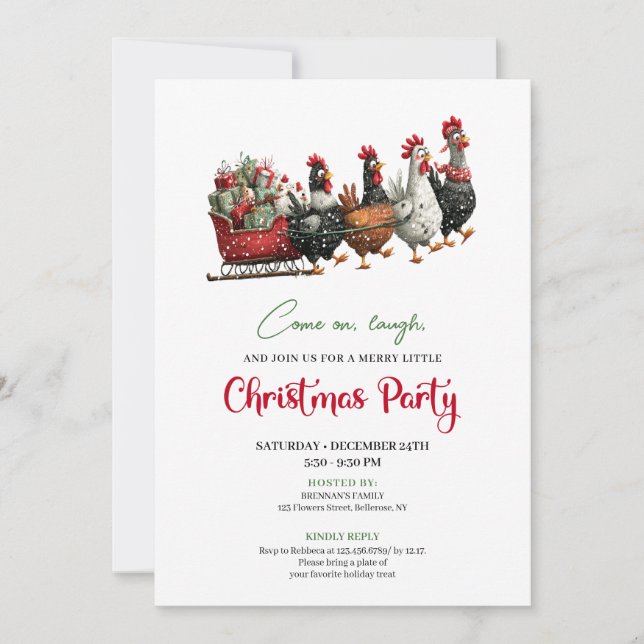 Convite Whimsical Chickens Holiday Celebration Party Card (Frente)