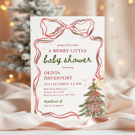 Convite Whimsical Christmas Bow Merry Little Baby Shower