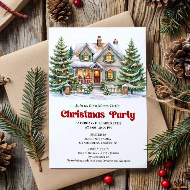 Convite Whimsical Christmas House Holiday Party Invitation (Whimsical Christmas House Holiday Party Invitation)