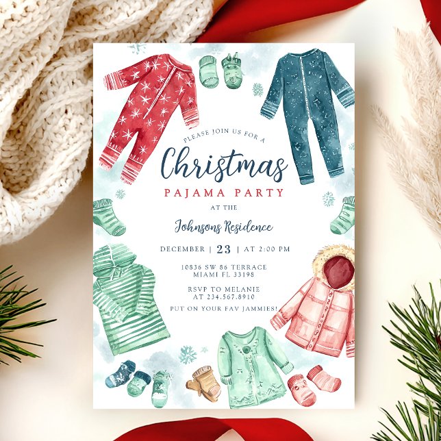 Convite Whimsical Christmas Pajama Party Invitation  (Criador carregado)