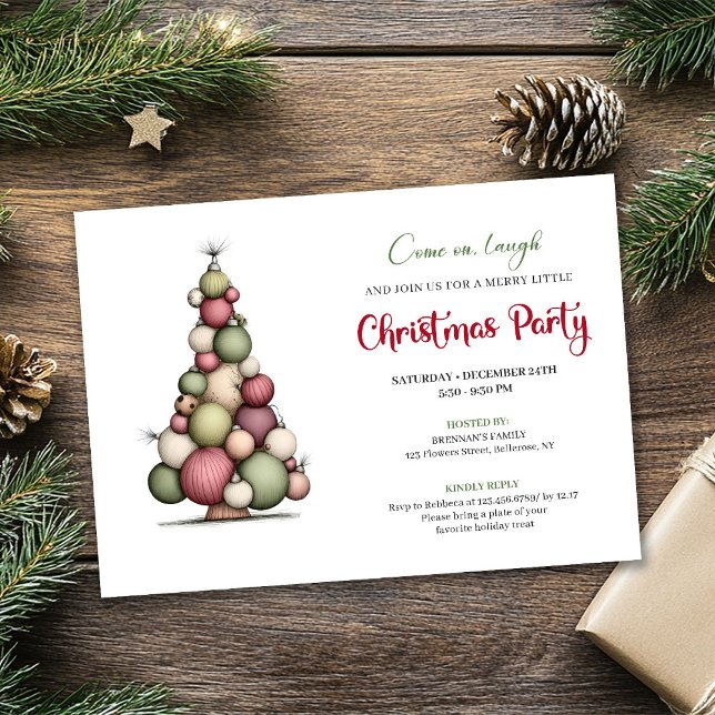 Convite Whimsical Christmas Tree Red Green Holiday Invite (Whimsical Christmas Tree Red Green Holiday Invite)