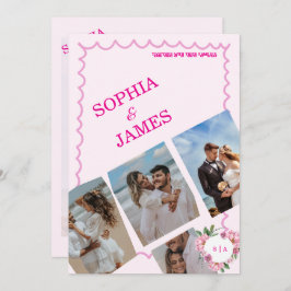 Convite Whimsical Citrus pink & Photo Collage Wedding