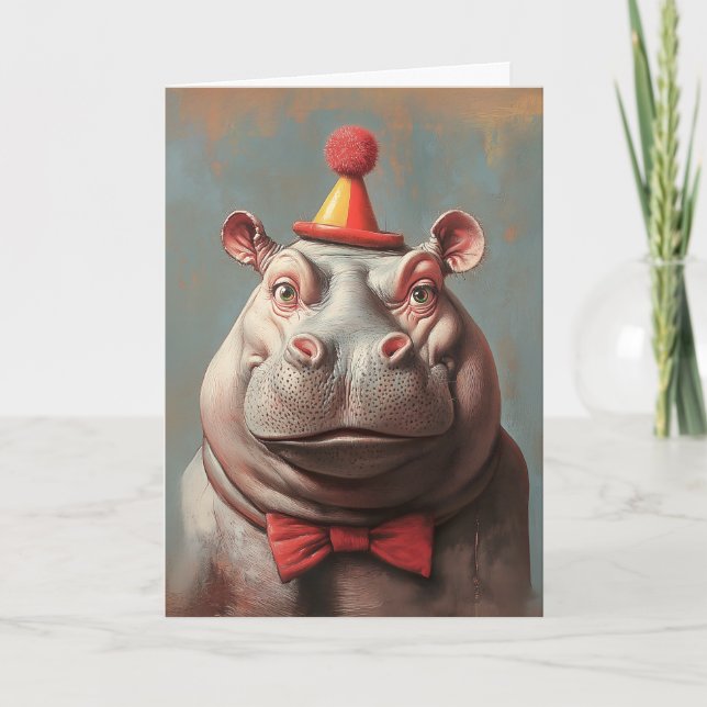 Convite Whimsical Clowe Hippo Retrato (Frente)