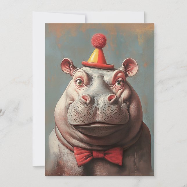 Convite Whimsical Clowe Hippo Retrato (Frente)