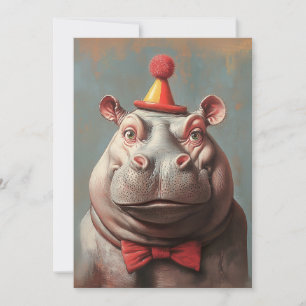 Convite Whimsical Clowe Hippo Retrato