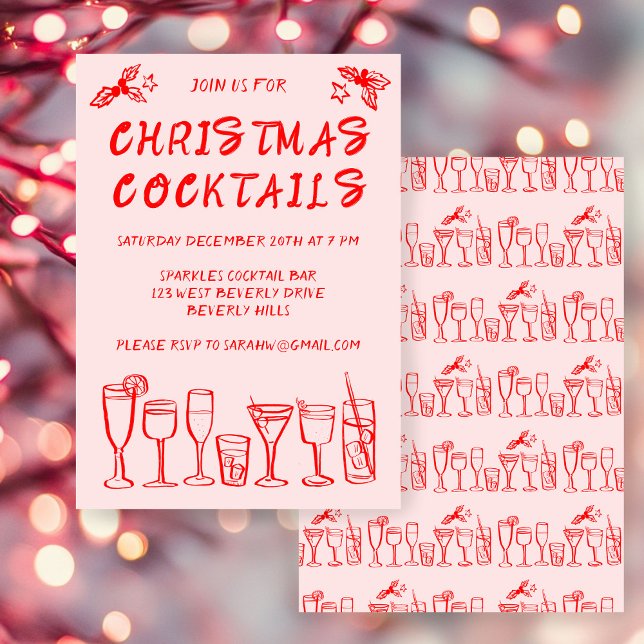 Convite Whimsical Cocktail Bebe Feriado Personalizado (Whimsical Cocktail Drinks Custom Holiday Christmas Party Invitation
)