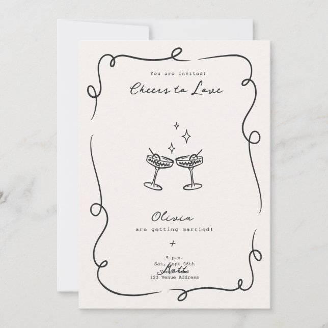 Convite Whimsical Cocktail Minimalist Wedding  (Frente)