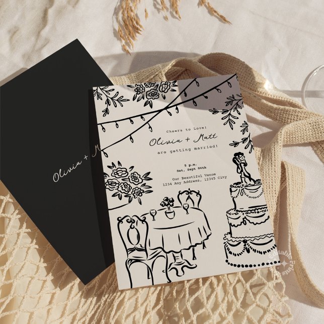 Convite Whimsical Cocktail Minimalist Wedding Invitation (Whimsical Cocktail Minimalist Wedding Invitation)