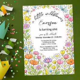 Convite Whimsical Colorful Little Wildflower 1st Birthday 