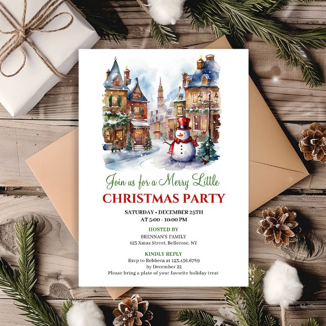 Convite Whimsical cozy winter scene holiday invite (Whimsical cozy winter scene holiday invite)