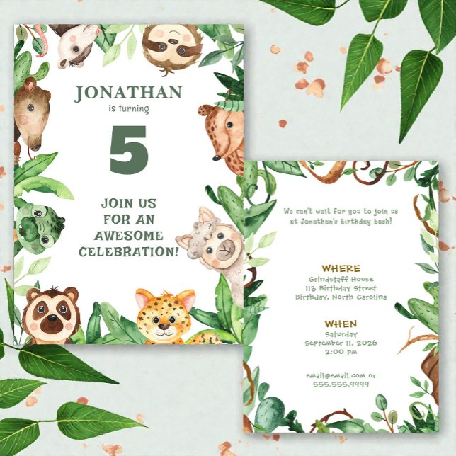 Convite Whimsical Custom Animal Jungle Birthday Invitation (Criador carregado)