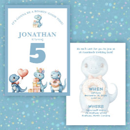 Convite Whimsical Custom Blue Dinosaur Birthday Invitation