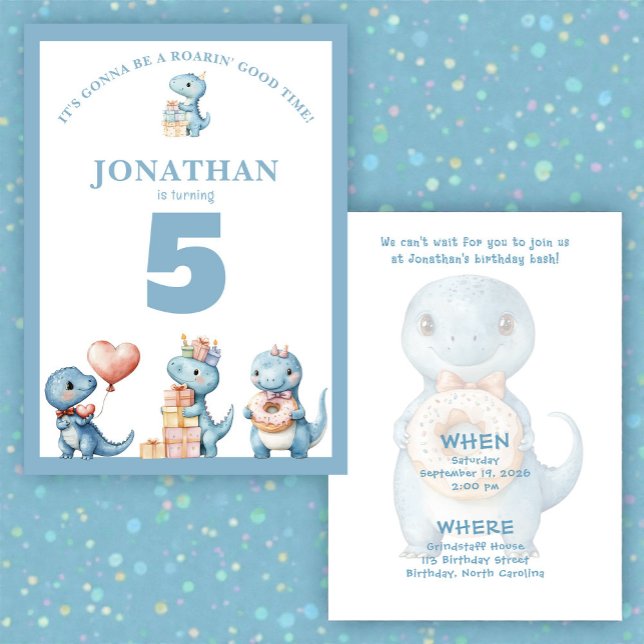 Convite Whimsical Custom Blue Dinosaur Birthday Invitation (Criador carregado)
