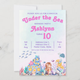 Convite Whimsical Cute Girl Under the Sea Mermaid Birthday