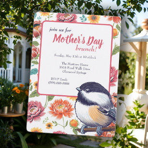 Convite Whimsical Dia de as mães Brunch Chickadee