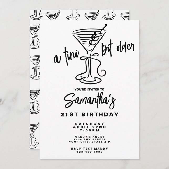 Convite Whimsical Doodle A Tini Bit Older 21st Birthday (Frente/Verso)