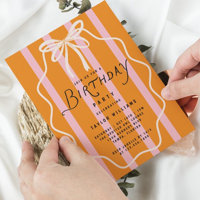 Convite Whimsical Doodle Bow Stripes Simple Minimal (Available in both printed and instant download formats.)