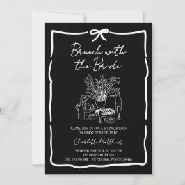 Convite Whimsical Doodle Brunch with the Bride Red Pink  I