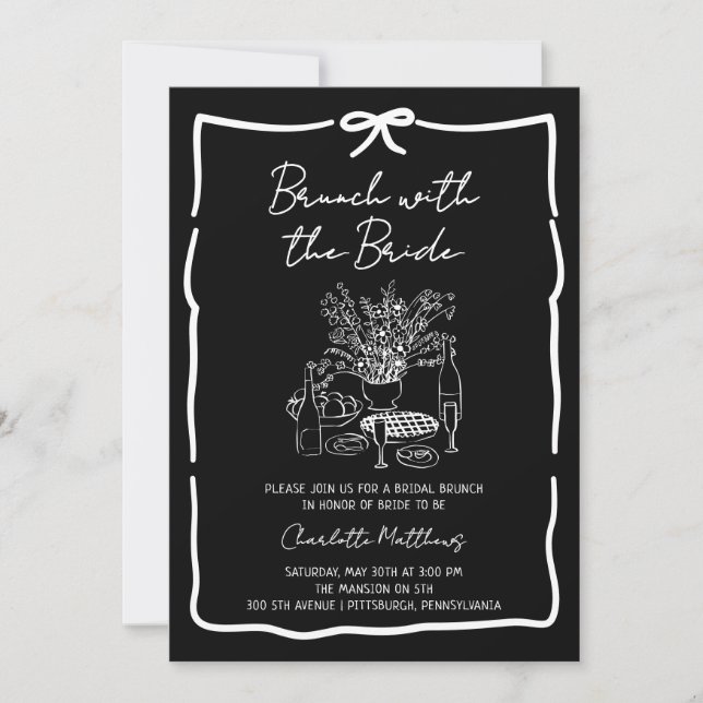 Convite Whimsical Doodle Brunch with the Bride Red Pink  I (Frente)