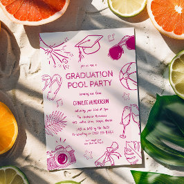 Convite Whimsical Doodle Graduation Pool Party