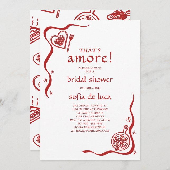 Convite Whimsical Doodle Italian Pasta Bridal Shower (Frente/Verso)