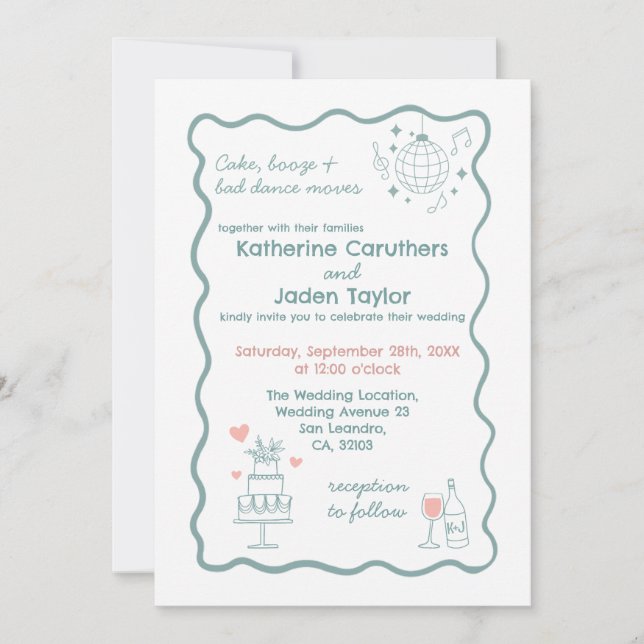 Convite Whimsical doodle styled blue wedding Invitation (Frente)