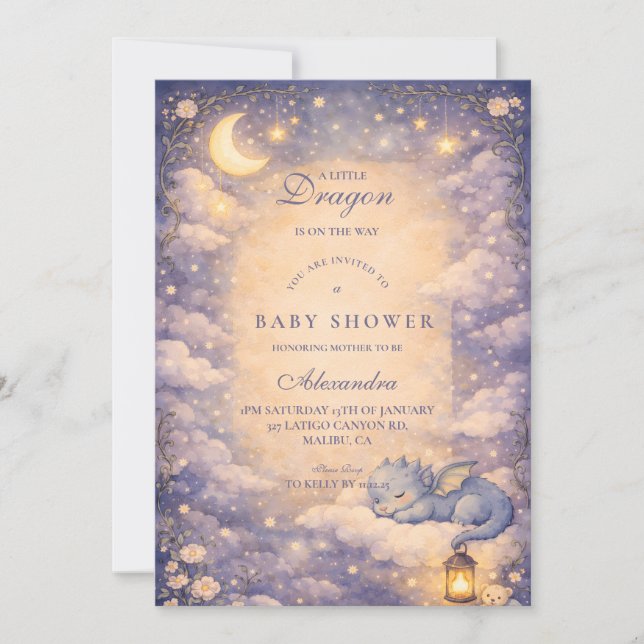 Convite Whimsical Dragon Fantasy Baby Shower (Frente)