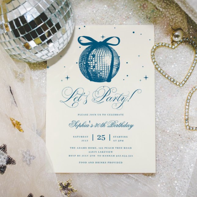 Convite Whimsical Draked Disco Blue Qualquer Idade Anivers (Criador carregado)