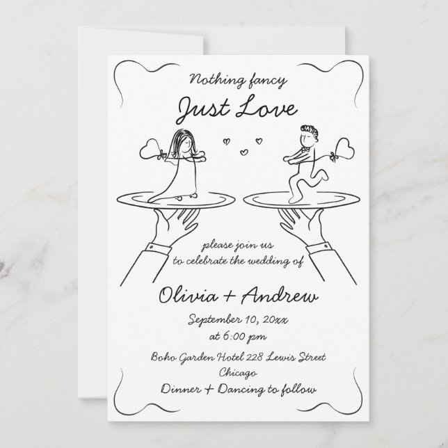 Convite Whimsical Drawn Handwrite Quirky Wedky (Frente)